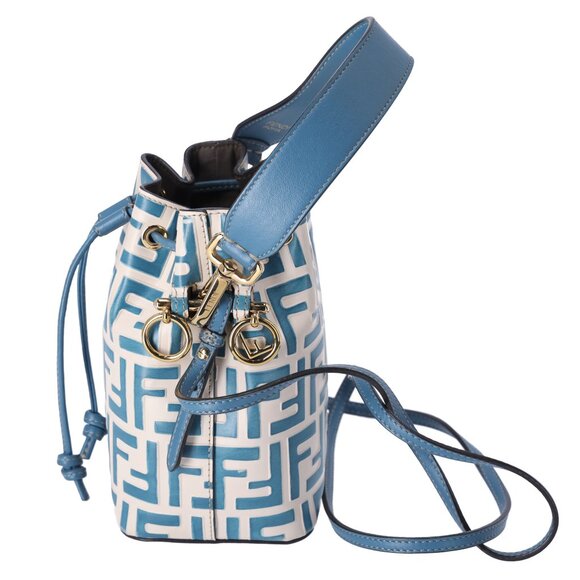 FENDI Mini Mon Tresor Zucca FF Shoulder Bag 8BS010 Cream Blue Leather - Picture 3 of 10